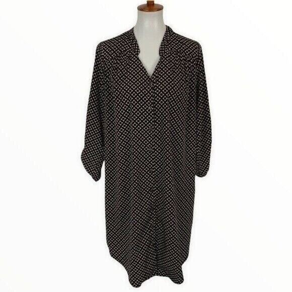 41 Hawthorn Medium Brown Beige Geometric Print Tunic Dress Made In USA - Picture 1 of 8